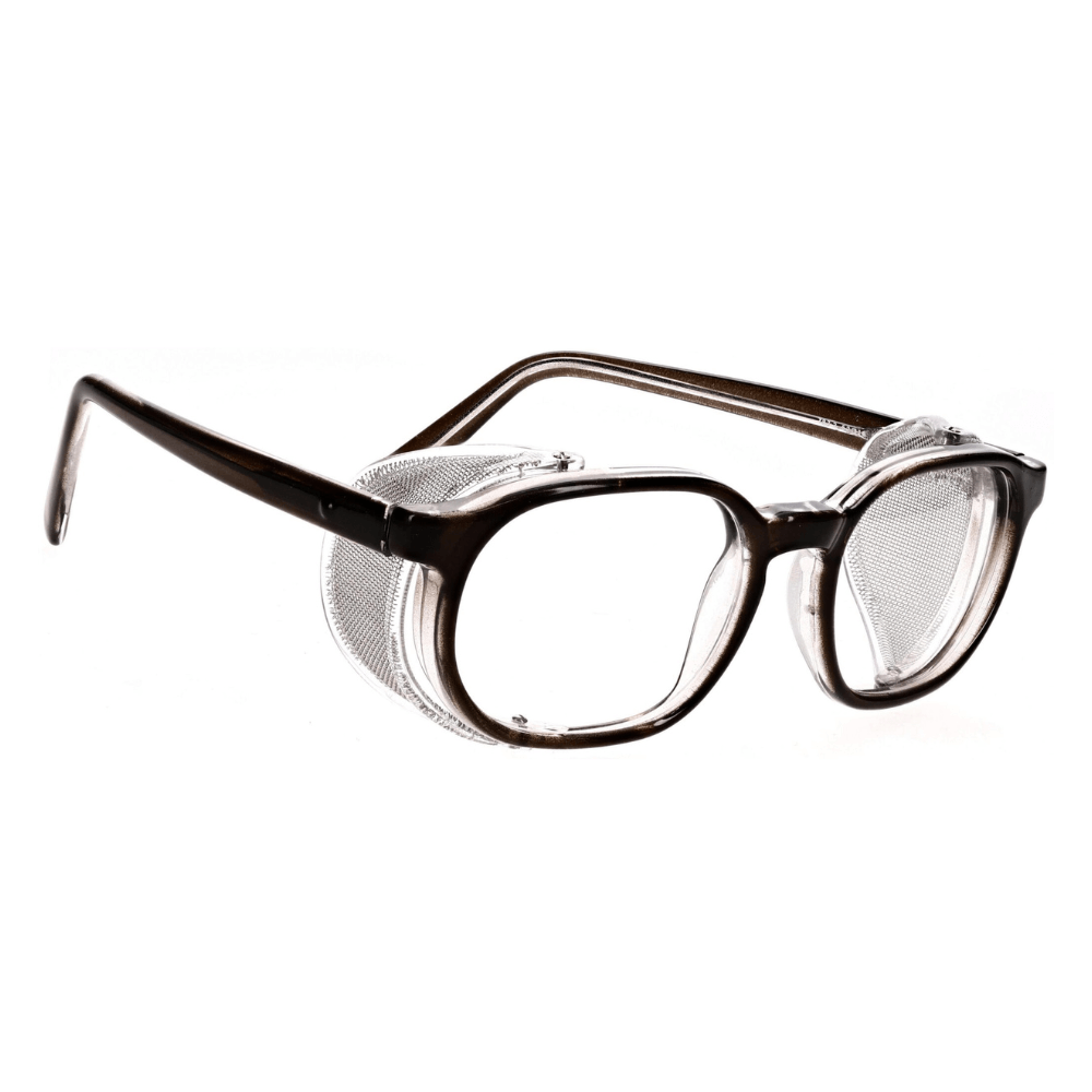 Clear Glass Lens Eyewear safety glasses with a sleek design, featuring a durable frame and protective lenses.