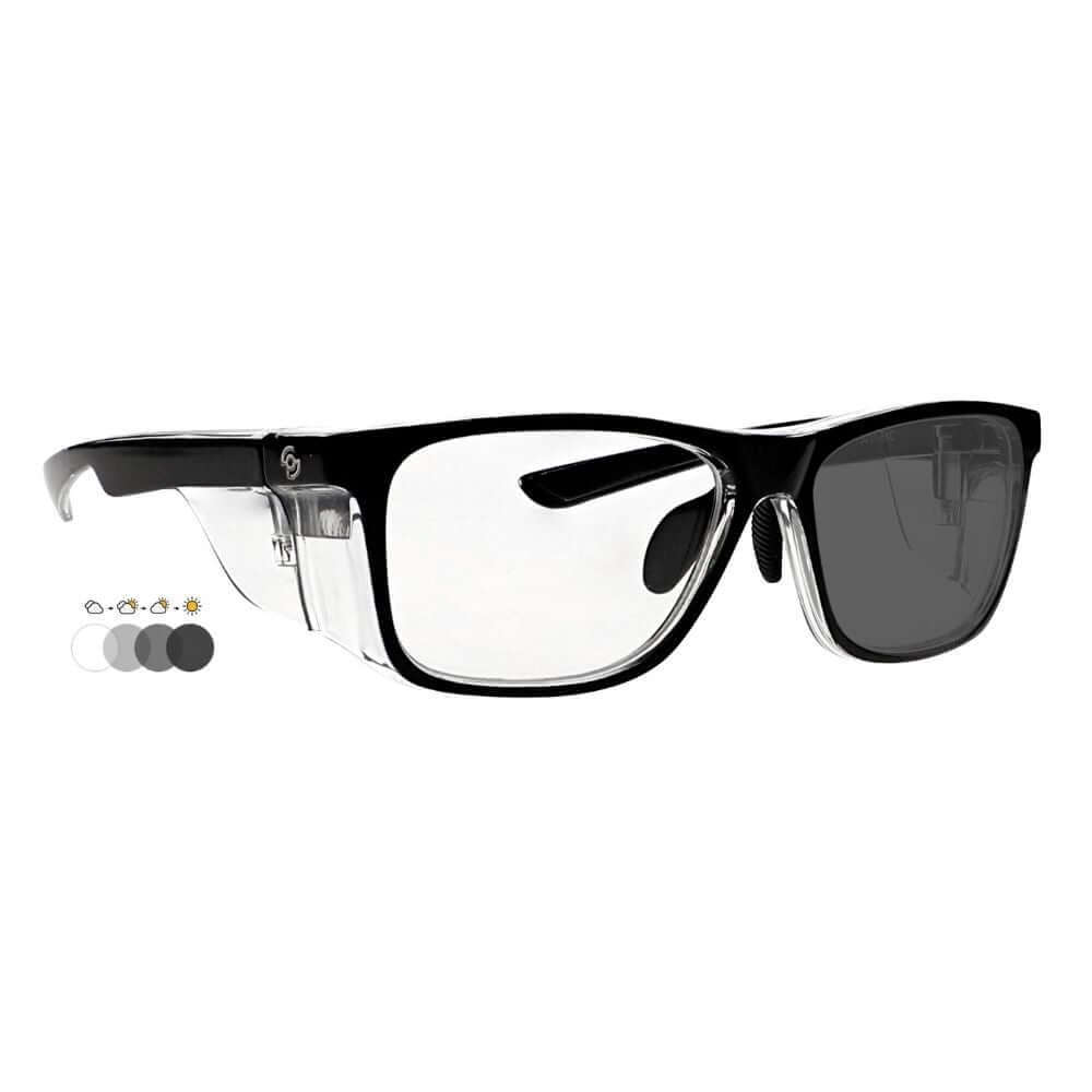Black Glass Safety Glasses 15011 by Glass Lens Eyewear, featuring a sleek design and clear lenses for protection.