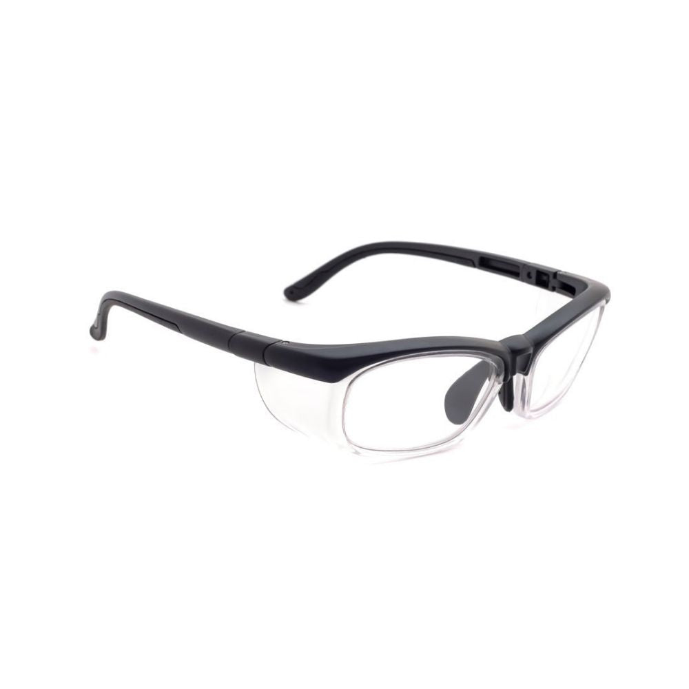 Black VS Eyewear RX-17007A prescription safety glasses with a sleek frame and clear lenses, ideal for protection and vision.