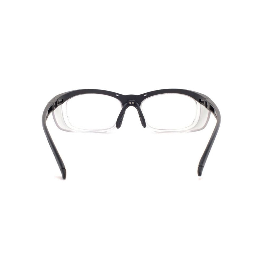Prescription safety glasses RX-17007A by VS Eyewear in black, featuring a durable frame and clear lenses.