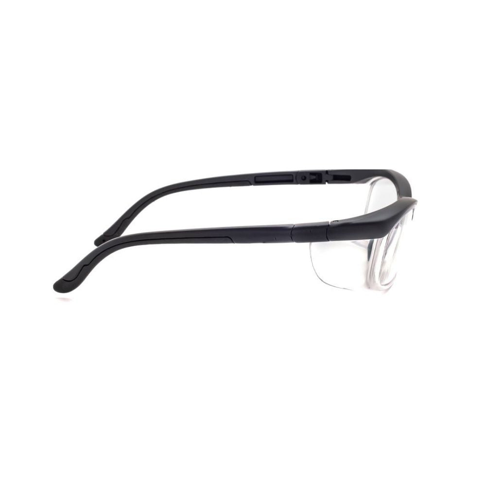 Prescription safety glasses RX-17007A by VS Eyewear, featuring a sleek black frame and durable lenses.