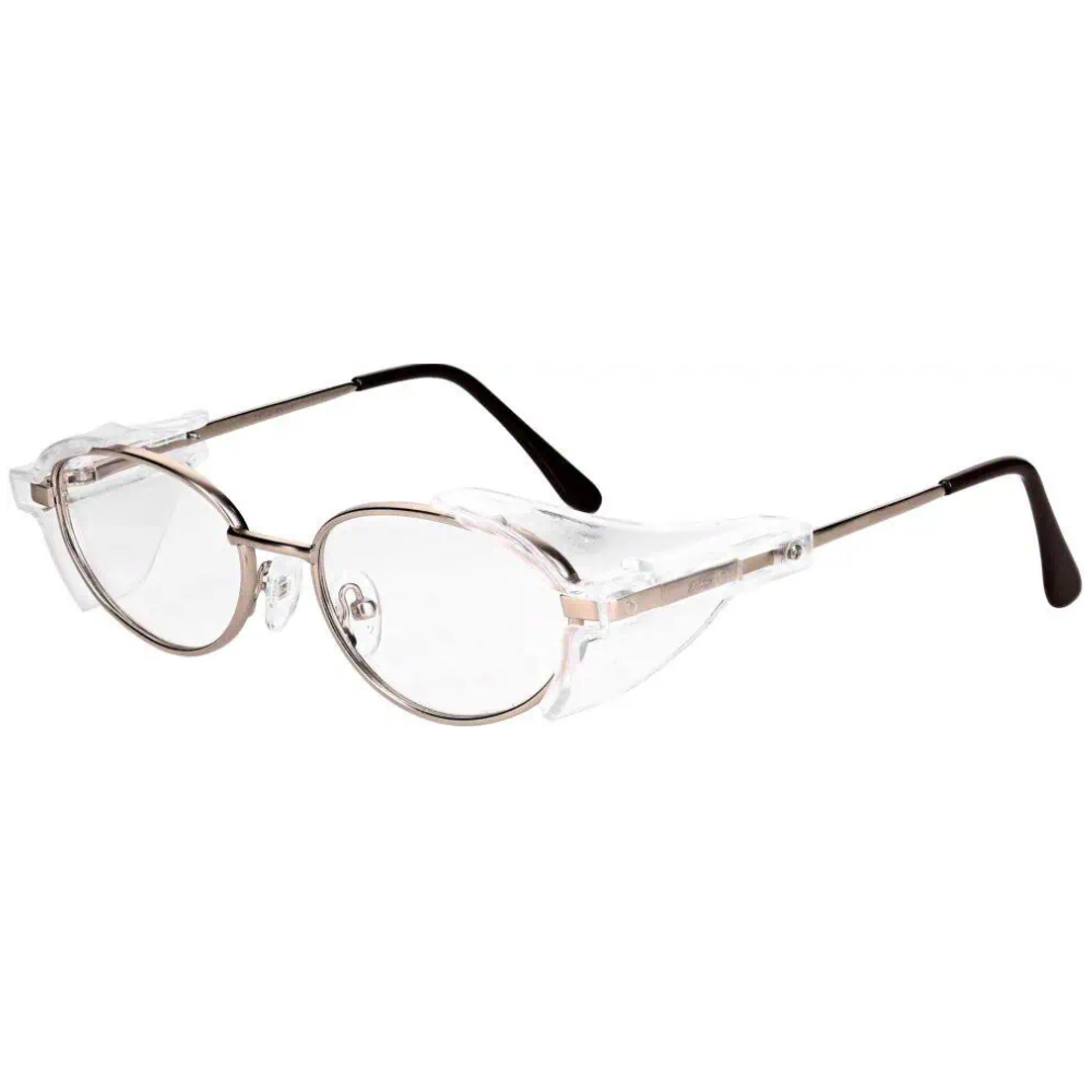 VS Eyewear RX-500 prescription safety glasses in gold with a sleek design and protective lenses.