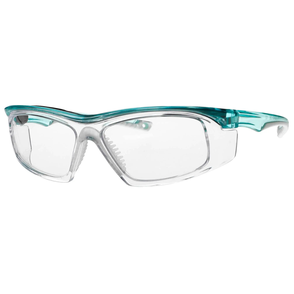Teal RX-T9559 prescription safety glasses by VS Eyewear, featuring a sleek design and protective lenses.