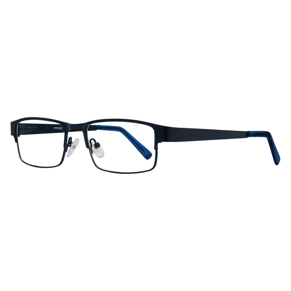 Blue Wrangler reading glasses by Affordable Designs, featuring a sleek frame and clear lenses for comfortable reading.